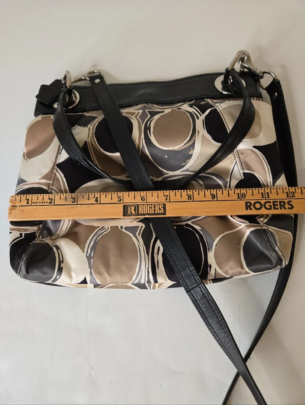 Coach Signature Sateen Ashley Scarf Print Black and Tan Shoulder Bag F17649